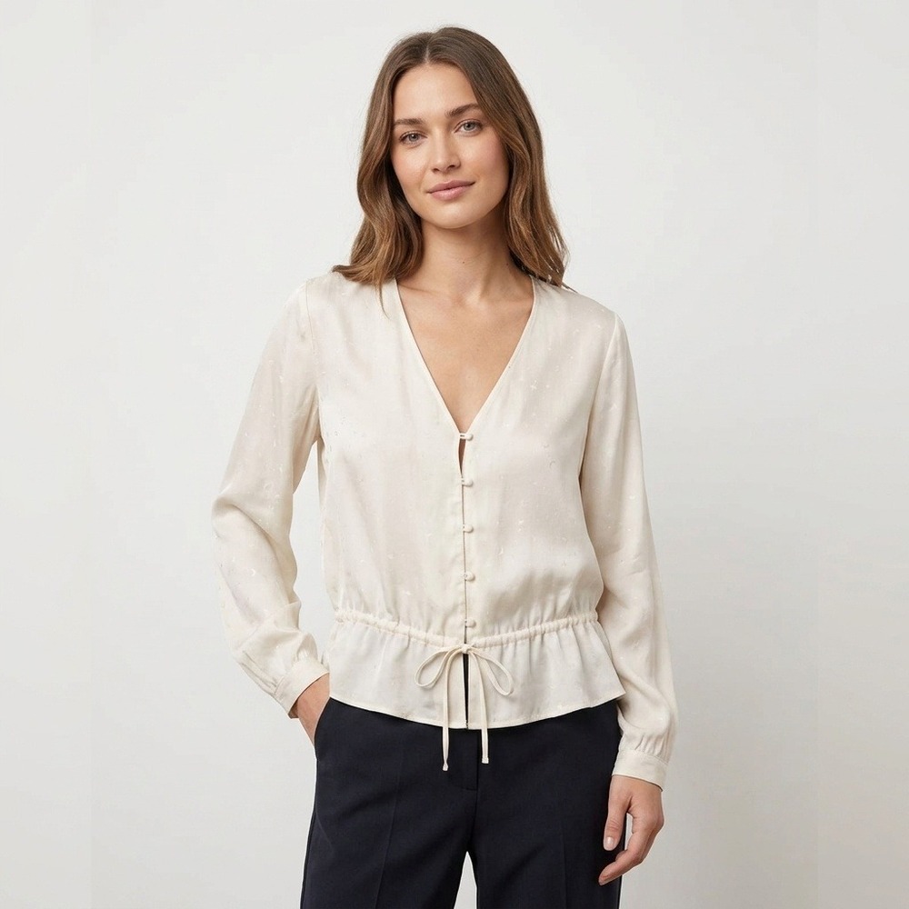 Rails Beaux Stardust Silk Blouse Cream Celestial Moon Star Jacquard Peplum Small
